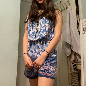 blue tropical romper